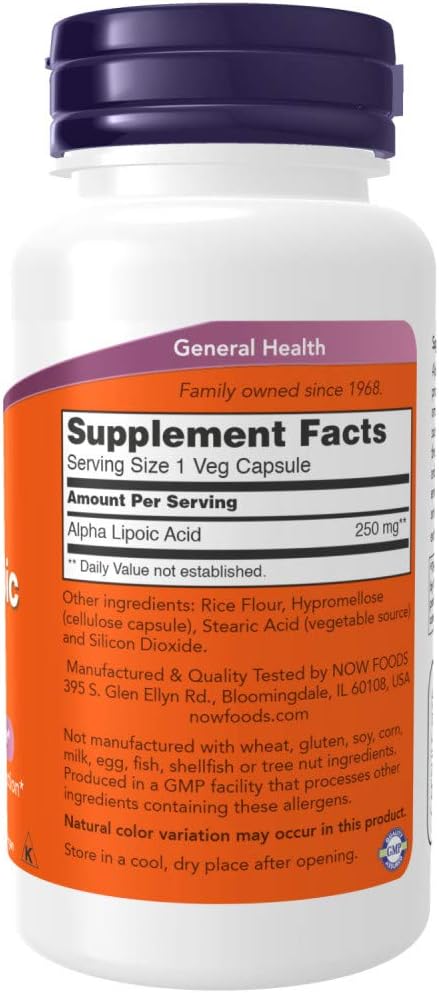 NOW Supplements, Alpha Lipoic Acid 250 60 Veg