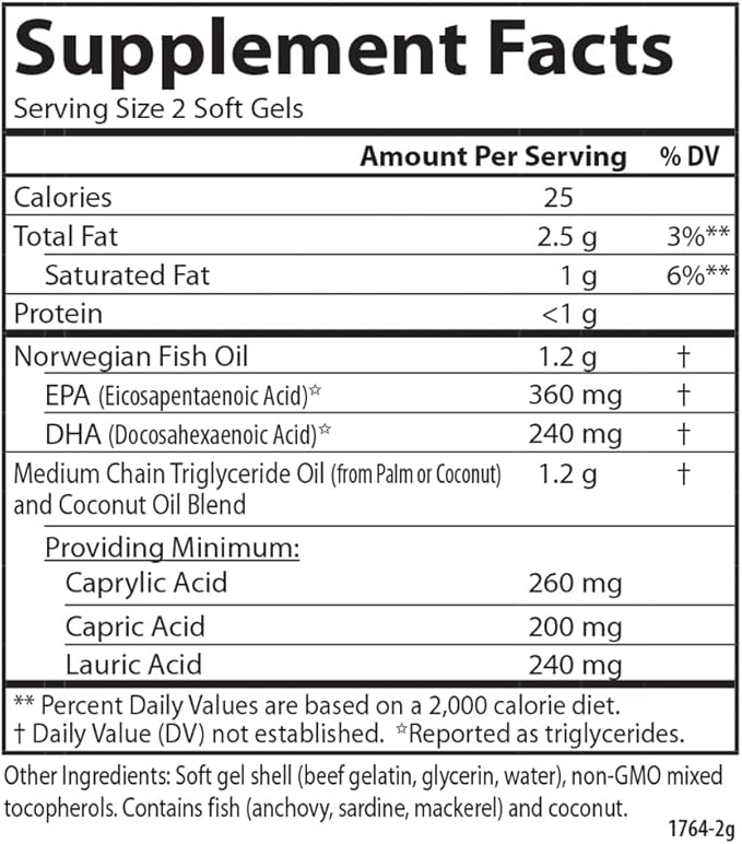 Carlson - MCT & Omega-3, Coconut Oil, Caprylic & Capric Acids, EPA & DHA, Energy Production, Fat Metabolism & Brain Health, 120+30 Softgels