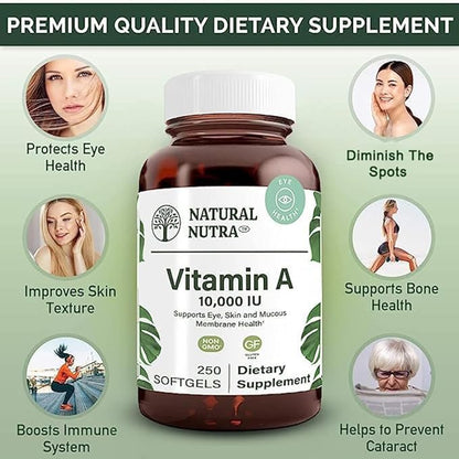 Natural Nutra Vitamin A 10,000 IU, 3, 250 250 Gluten (2 Pack)