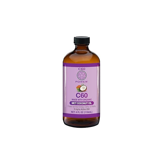 C60 Power - MCT 4-oz.- Organic Coconut MCT Oil, 4 Fl Oz, 99.99% Pure Carbon Fullerenes, Lift Oxidative Burden, Optimize Mitochondrial Function