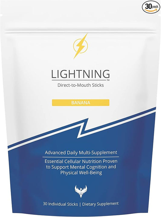 Lightning Daily Multivitamin Supplement - Vitamins and Minerals for Mental Function, Energy Support, and Physical Well-Being - Direct-to-Mouth, 30 Sticks - Banana