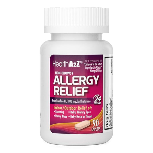 HealthA2Z® Allergy Relief 180mg | 90 Caplets 24-Hour Antihistamine