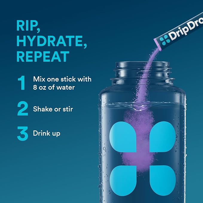 DripDrop Hydration - Grape - Electrolyte Drink Mix Single Serve Powder Packets | Non-GMO, Gluten Free, Vegan | 32 Sticks