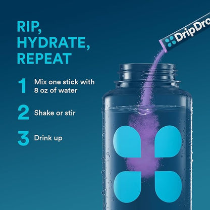 DripDrop Hydration - Grape - Electrolyte Drink Mix Single Serve Powder Packets | Non-GMO, Gluten Free, Vegan | 32 Sticks