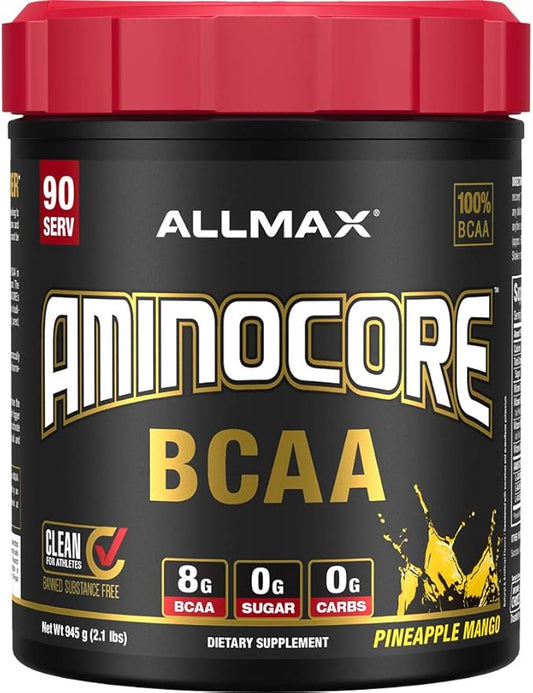 ALLMAX AMINOCORE BCAA, Pineapple Mango - 945 g Powder - 8.18 Grams of BCAAs Per Serving - with B Vitamins - No Fillers or Non-BCAA Aminos - Sugar Free - 90 Servings