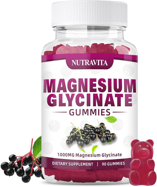 Magnesium Glycinate Gummies 1000mg with Magnesium B6, CoQ10, CoQ10, Calcium,Supports 90 Elderberry