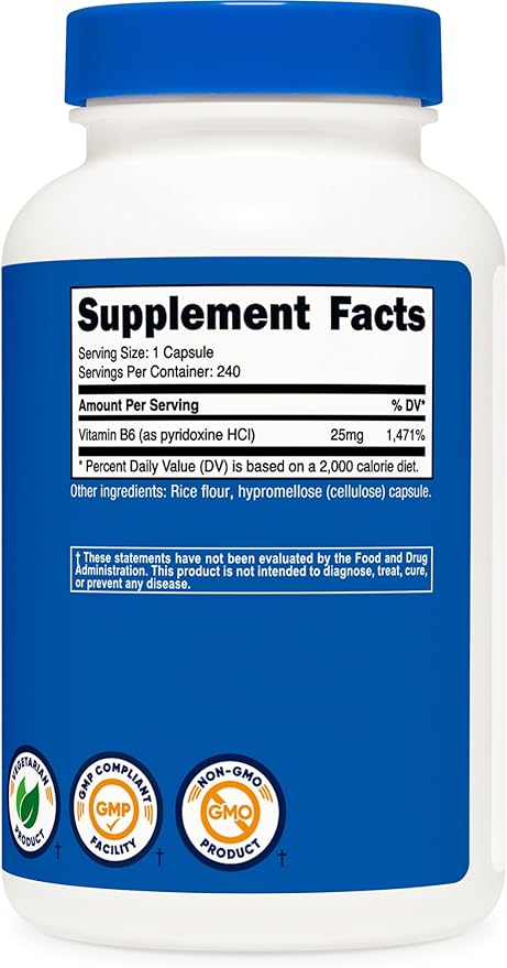 Nutricost Vitamin B6 (Pyridoxine HCl) 25mg, 240 Capsules
