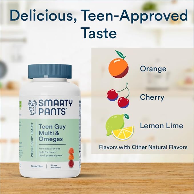 SmartyPants Teen Guy Multivitamin Gummies: Omega 3 Fish D3, C, B12, B6, B6, Vitamin 120 Count (30 Day