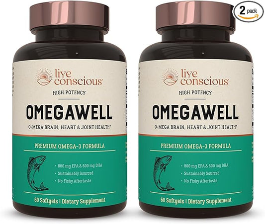 OmegaWell Fish Oil: Heart, Brain, and 800 mg 600 mg 120 Count (2-Pack)