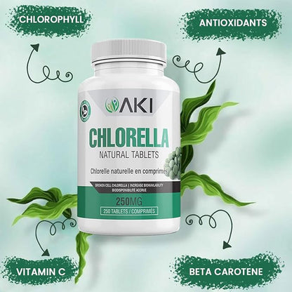 AKI Chlorella Superfood Supplement Tablets (250) B12, Iron,