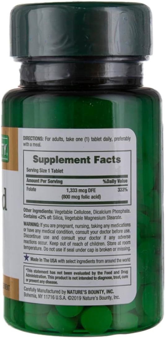Nature's Bounty Folic Acid 800 mcg Tablets Maximum Strength 250 ea