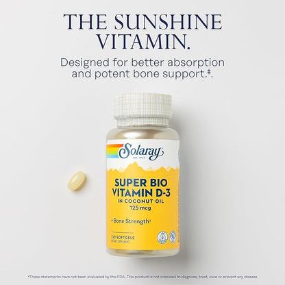 Solaray Super Bio Vitamin D3 in D3 Vitamin 5000 IU 60-Day Guarantee 120 Softgels, 120 Servings