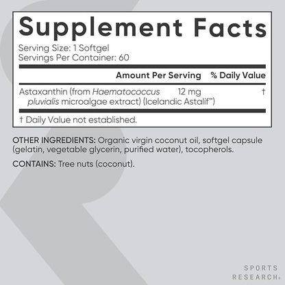 Sports Research Triple Strength Astaxanthin 12mg 60 Softgels