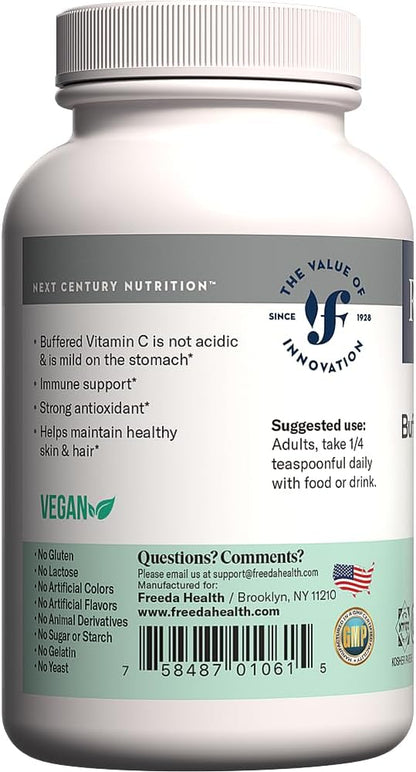 FREEDA Vitamin C - Buffered Vitamin C Powder - Kosher - Powerful Antioxidant Immune Support - Sensitive Stomach Vitamins C Drink - Calcium Ascorbate - Sugar Free Vitamin C - VIT C Supplement (5 oz)