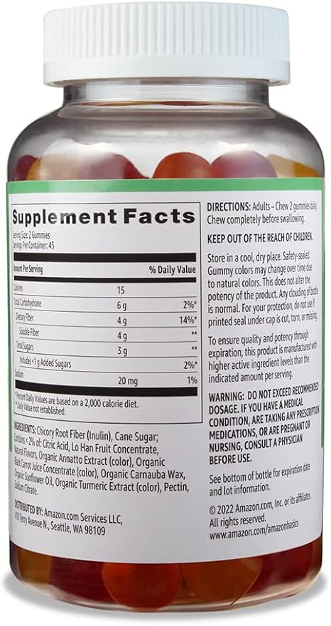 Amazon Basics (previously Solimo Fiber 4g Gummy 90 Gummies (2 per 2)