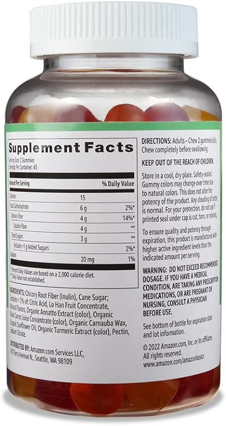 Amazon Basics (previously Solimo) Fiber 4g Gummy 90 Gummies (2 per