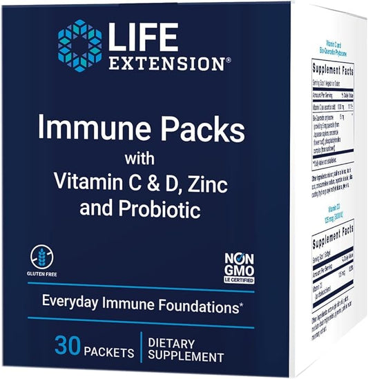 Life Extension - Immune Packs with Vitamin C & D, Zinc and Probiotic (30 Packs)