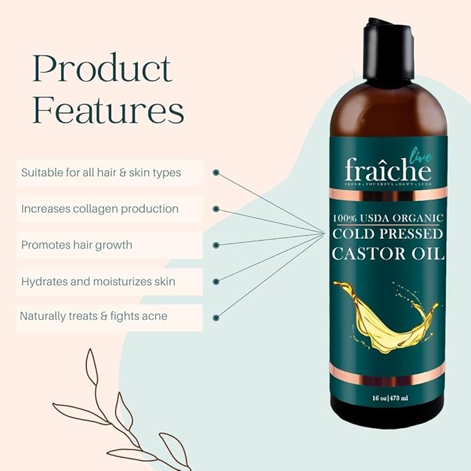 Live Fraiche Organic Castor Oil (16oz) 100% Pure