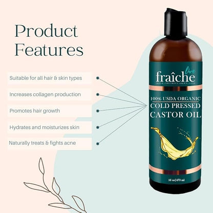 Live Fraiche Organic Castor Oil (16oz) 100% Pure
