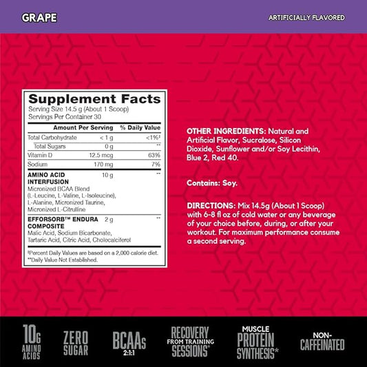 BSN Amino X Muscle Recovery & Endurance Powder with BCAAs, Intra Workout Support, 10 Grams of Amino Acids, Keto Friendly, Caffeine Free, Flavor: Grape, 30 Servings (Packaging May Vary)