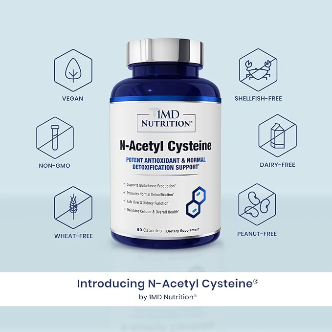1MD Nutrition NAC Supplement N-Acetyl Cysteine 600 mg 60 capsules