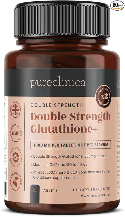 pureclinica Glutathione 1000mg x 60 Tablets. 500mg Glutathione, 300mg ALA, 200mg Vitamin