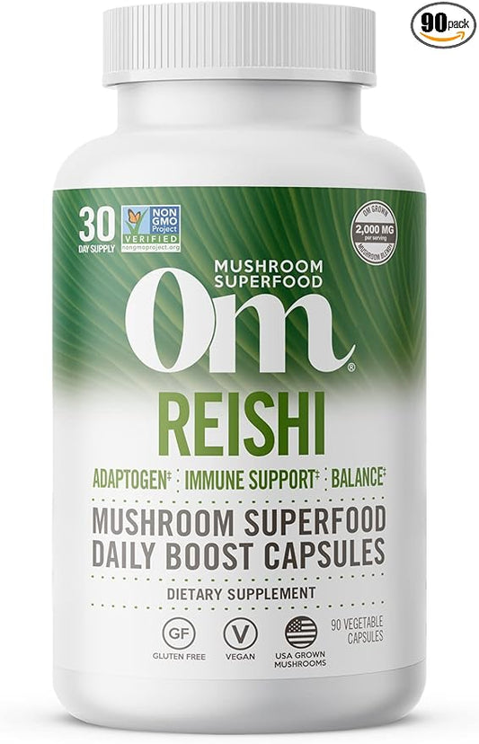 OM Mushroom Superfood Reishi Mushroom Capsules Supplement, Promotes Stress & Immune Support, 90 Count, 30 Days Supply