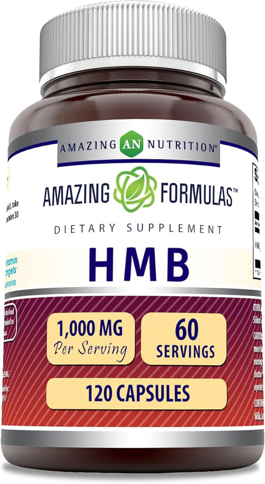 Amazing Formulas HMB (B-Hydroxy B-Methylbutyric Acid) Supplement | 1000 Mg per Serving | 120 Capsules | Non-GMO | Gluten-Free | Made in USA