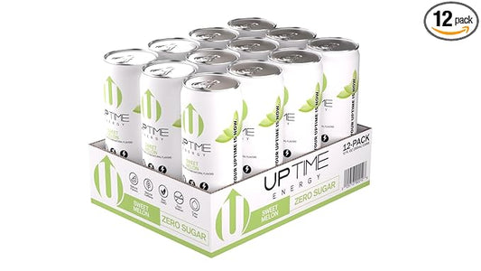 UPTIME Energy Drink, Sweet Summer Melon Sparkling, 12 Pack, Vitamin C, L Theanine, Calcium, Sugar Free Energy Drinks for Focus Support, 142mg of Natural Caffeine, 5 Calories, Natural, 12 fl oz Cans