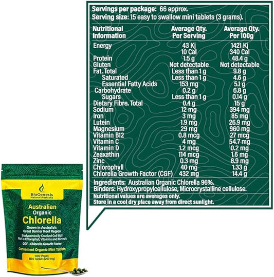 Organic Chlorella Mini Tablets, Australian (1000, Organic
