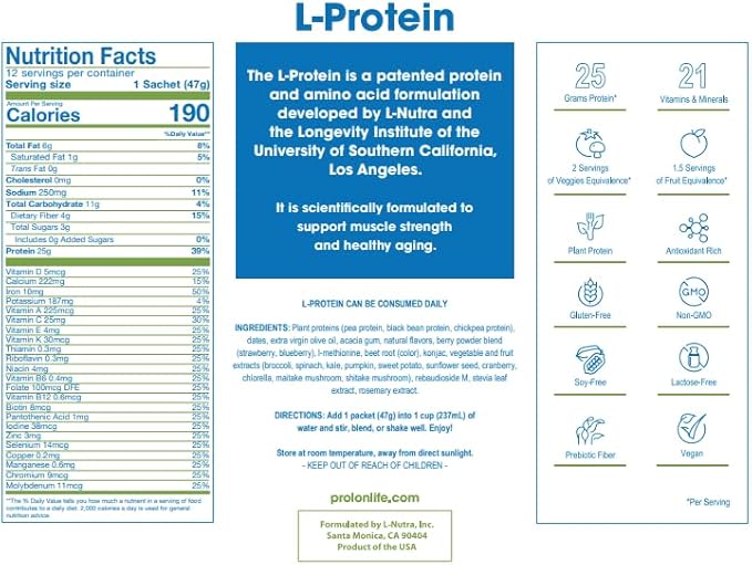 ProLon Longevity Plant Based Protein Powder 25g of 24 Packets