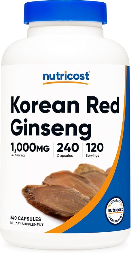 Nutricost Korean Ginseng 1000mg Serving, 240 Capsules 1000mg Potent 500mg Per