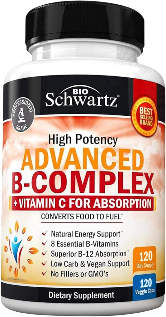 Vitamin B Complex with Vitamin C b12 & B1 B2 B2 B3 B3 B5 B5 B6 B6 B7 B7 B9 B9 for 120ct