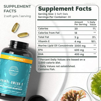 Primal Harvest Omega 3 Fish Oil 30 Servings 1000mg EPA 3 Fatty