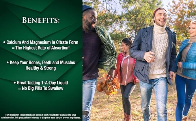 Premium Liquid Calcium Magnesium Citrate - Natural formula w/ support for strong bones - Liquid Vitamin Supplement w/ Calcium, Magnesium, Boron & Vitamin D3 – Up to 98% Absorption Rate- 32oz, 64 Serv