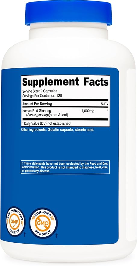 Nutricost Korean Ginseng 1000mg Serving, 240 Capsules 1000mg Potent 500mg Per