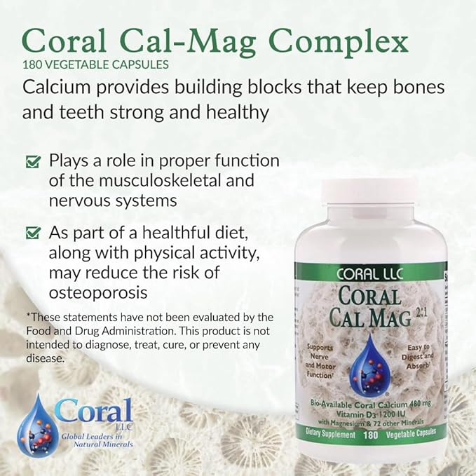 Coral Cal-Mag - Bioavailable Coral Calcium 2:1 Ratio 1200 International D3-180 Vegetarian
