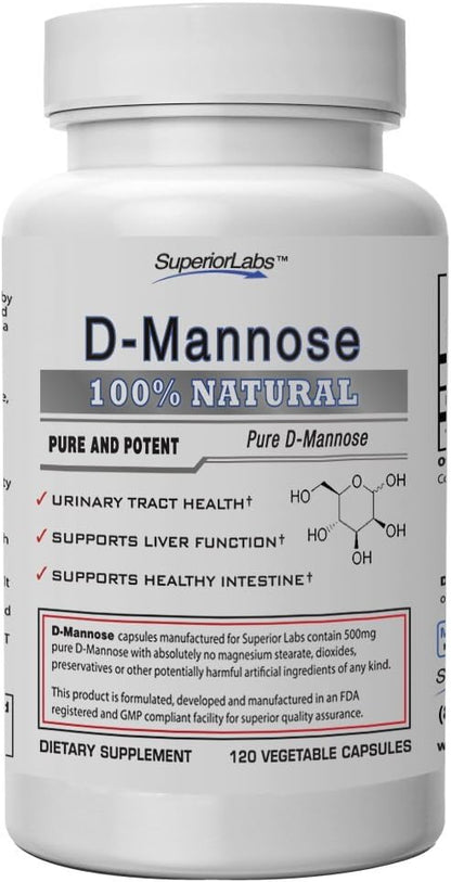 Superior Labs – Best D-Mannose NonGMO 500mg, 120 120 Vegetable