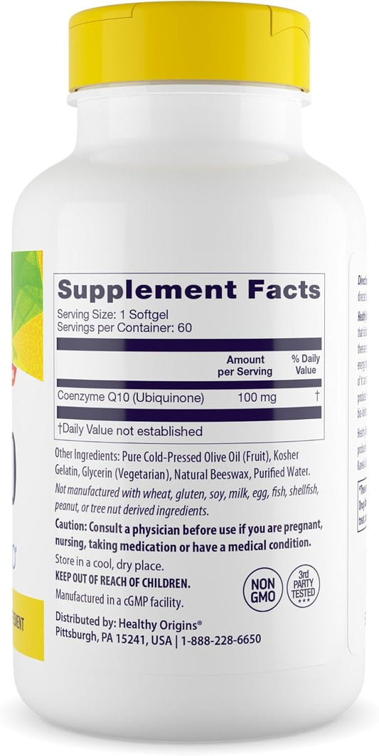 Healthy Origins Natural CoQ10 (Kaneka Q10), 100 mg 60 Softgels