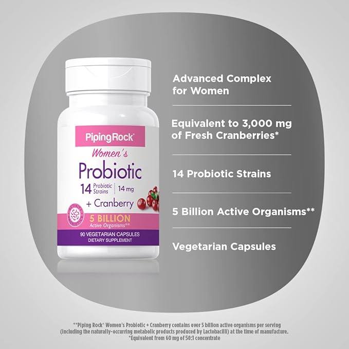 Piping Rock Probiotic with Cranberry for Women 90 Capsules 14 Probiotic