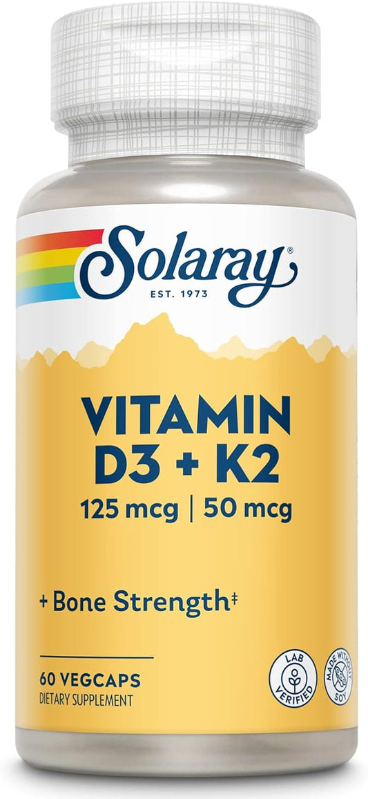 SOLARAY Vitamin D3 K2 5000 IU D3 and 50 mcg K2 as MK7 - 60-Day Guarantee, 60 Serv, 60 VegCaps