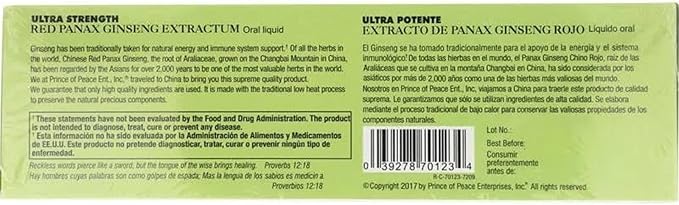 Prince of Peace Red Panax Ginseng 0.34 fl. 2 Pack 20 Bottles