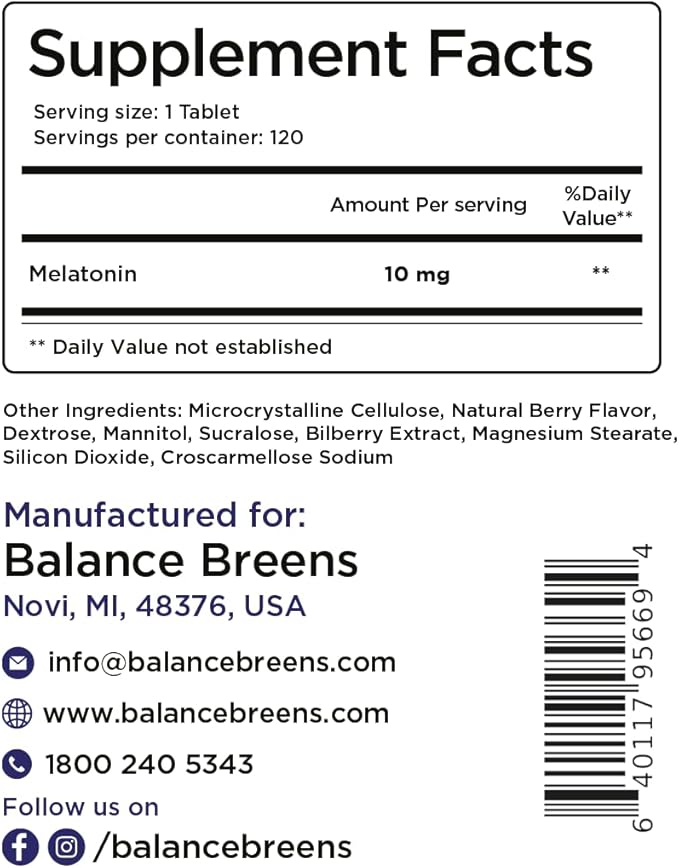 Melatonin 10mg, 100% Drug Free, Fast-Dissolve 120 Tablets