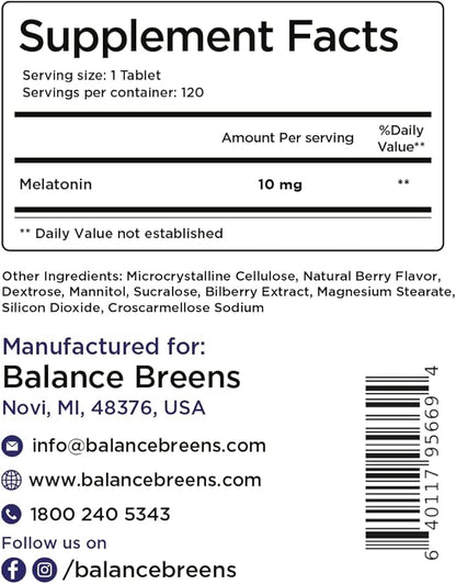 Melatonin 10mg, 100% Drug Free, Fast-Dissolve 120 Tablets