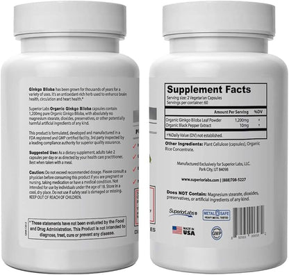 Superior Labs - Organic Ginkgo Biloba 1200mg, 120 120 Vegetable