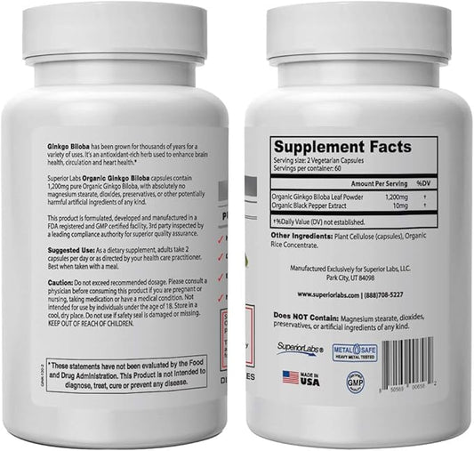 Superior Labs - Organic Ginkgo Biloba 1200mg, 120 120 Vegetable
