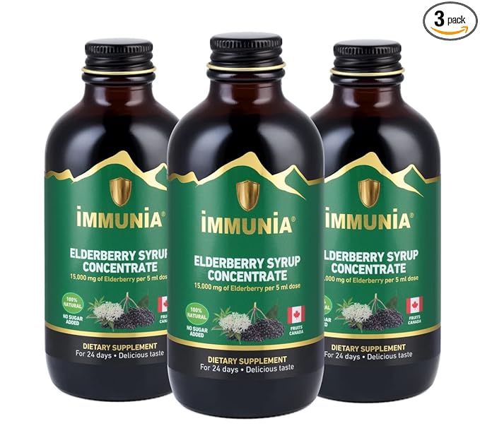 Immunia Elderberry Syrup Helps Strengthen The 24 Days/Bottle. (3-Pack)
