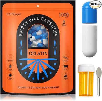 Size 0 Capsules Fake Pills, 1000 Count Colored Empty Gelatin Capsules, Empty Pill Capsules, DIY Capsule Filling, Pill Capsules Empty Gel Caps, Blue/White