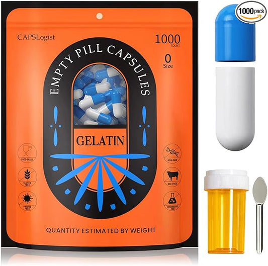 Size 0 Capsules Fake Pills, 1000 Count Colored Empty Gelatin Capsules, Empty Pill Capsules, DIY Capsule Filling, Pill Capsules Empty Gel Caps, Blue/White