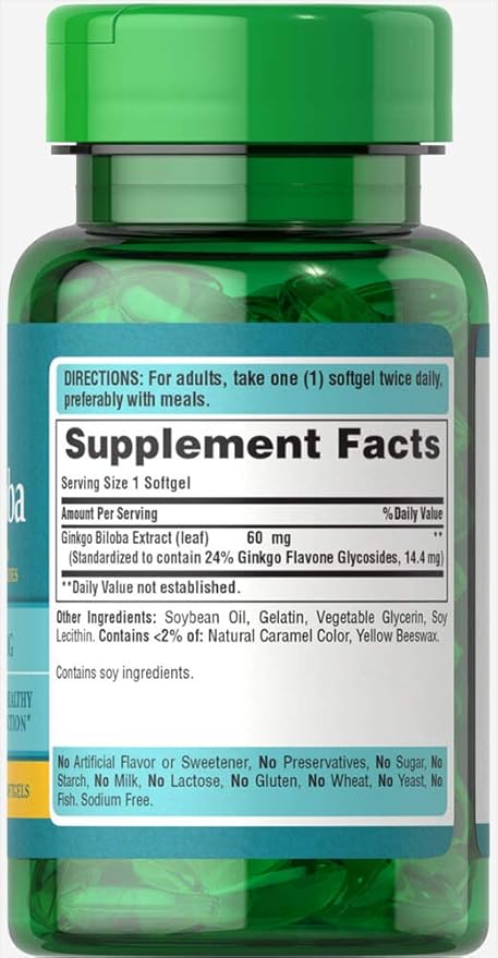 Puritan's Pride Ginkgo Biloba Standardized Extract 60 Mg 120 Count